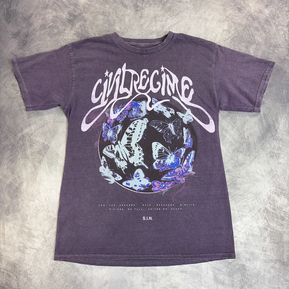 Civil Regime T-Shirt Mens Medium Purple Butterfly Graphic Streetwear S.I.N. Tee